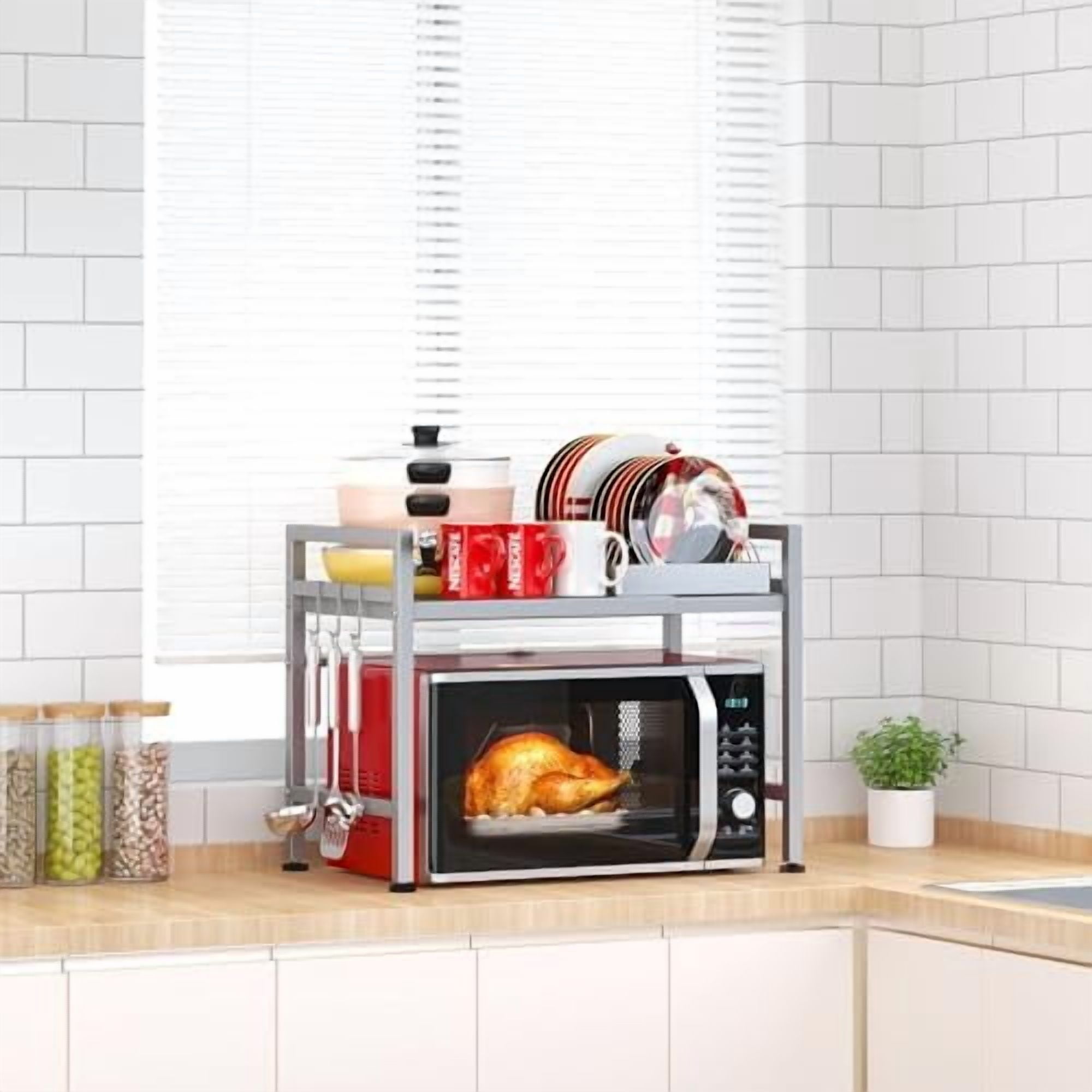 Extendable Microwave Oven Rack, Adjustable Microwave/Toaster Shelf ...