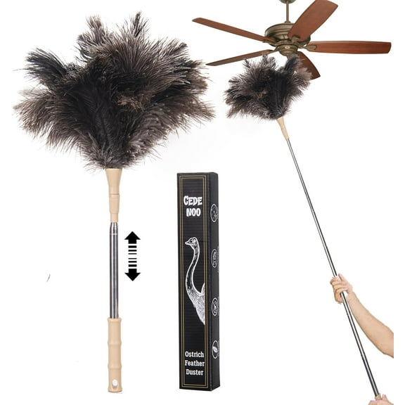 Extendable Ostrich Feather Duster, Natural Ostrich Feathers Long Handle Duster for Cleaning, 47 Soft & Fluffy Feather Duster for High Ceilings, Fans, Walls, Furniture, Home Dusting