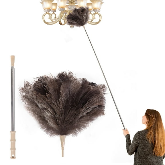 Extendable Ostrich Feather Duster with Extension Pole Up to 81.9 inch（1.8M Telescopic Rod,Grey）