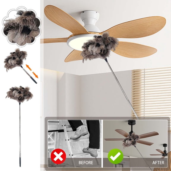 Extendable Ostrichs Feathers Duster Up to 24.5-75Inch,Fluffys Feathers with Long Handle,Durables and Convenient,for Cleaning Ceiling Fans Chandeliers Ceilings