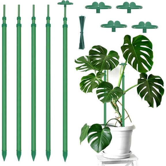 Extendable Plant Stakes, Length Scalable from 17.9IN to 42.3IN Plant Support Stake, Orchid Sticks with Clips for Indoor Outdoor,Garden Stakes for Plant,Tomato,Vegetables,Monstera,Vine - 5Pack