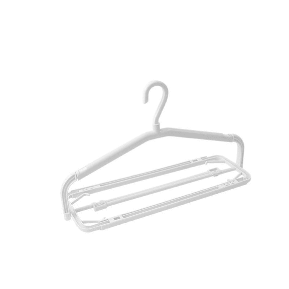 Extendable Plastic Clothes Drying Hanger with 4 Corner Clips, Adjustable Length 15.75-25.59 Inch for Large Garments Bedding, Windproof Foldable Design for Travel Home Laundry Use, 1 Clothes Hanger