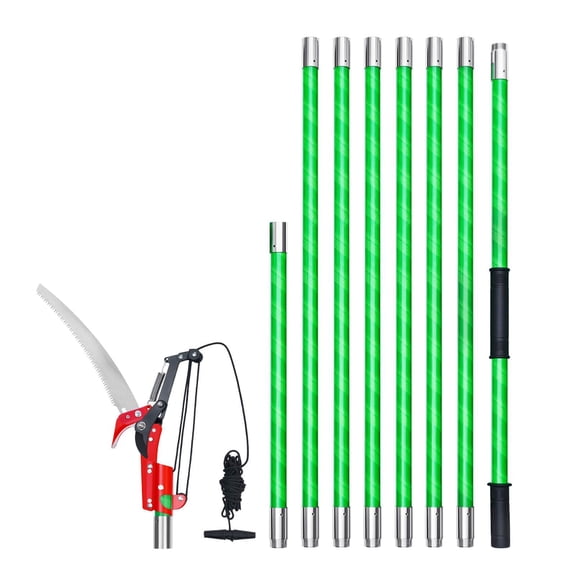 Extendable Pole Tree Pruner 3.87-27 ft Manual Pole Saw with Sharp 65Mn Steel Blade Lightweight Fiberglass Handle for High Branch Trimming Palms Shrubs