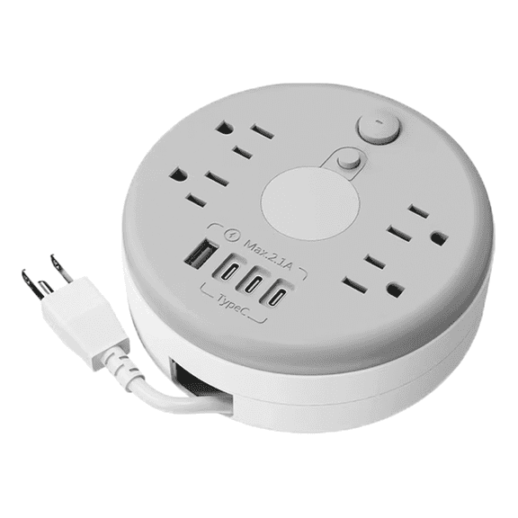 Retractable Power Strip with Night Light, 71 in  Adjustable Cord 4 AC Outlets USB-A Type-C Ports, Rotating Cable Storage Desktop Socket Extender for Bedside Office Desk