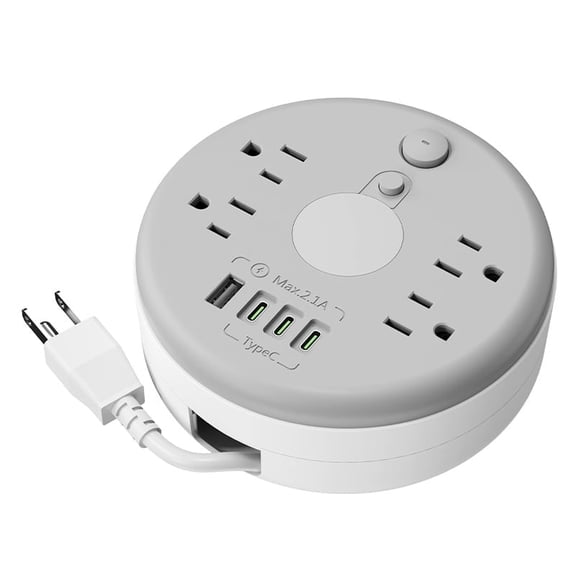 Extendable Power Socket Extender with 1.8m Retractable Cord, 4 AC Outlets, USB-A and USB-C Ports for Bedside, Desk, Sofa