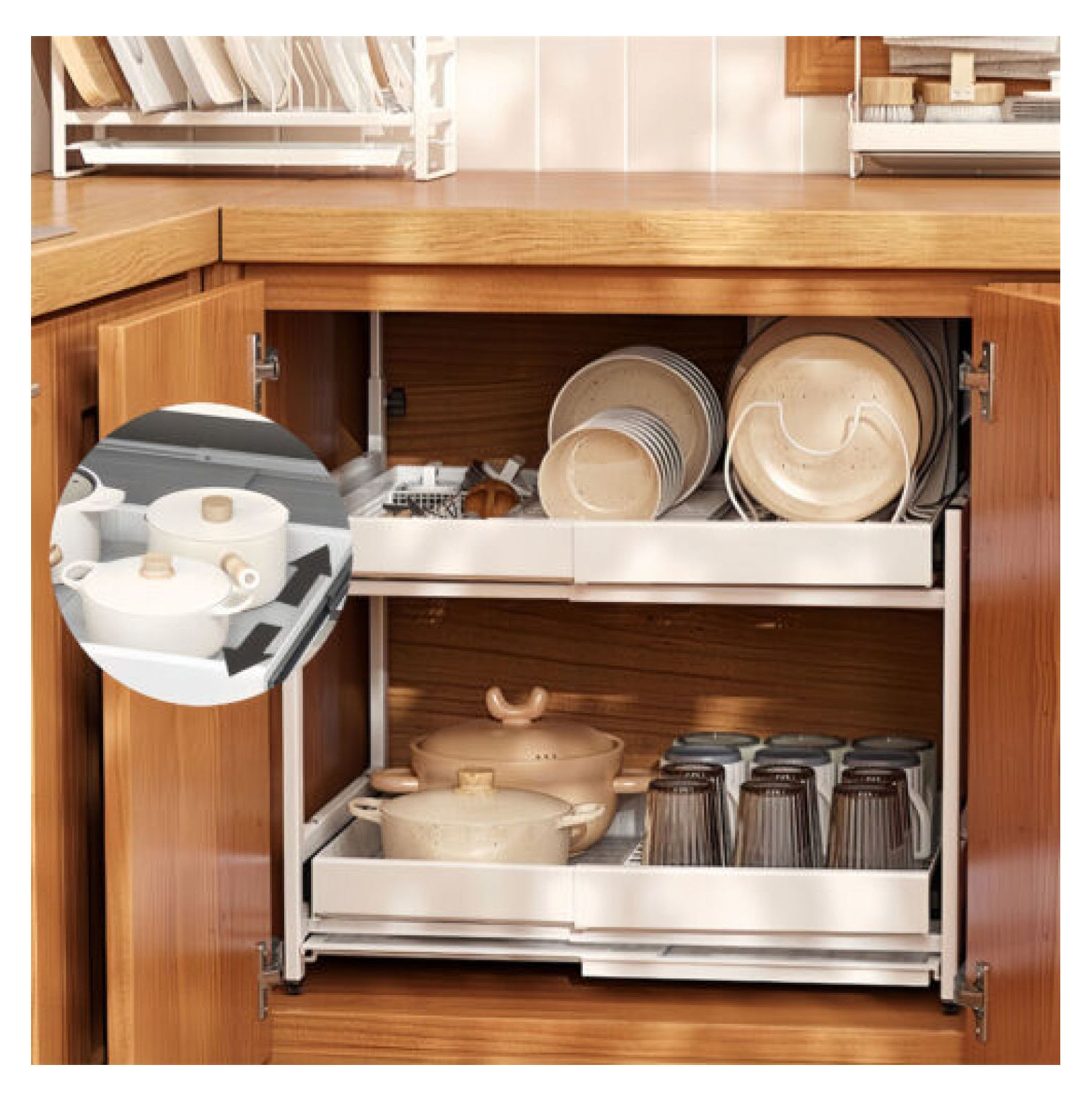 Extendable Pull Out Dish Rack Slide Drawer Draining Tray Adjustable