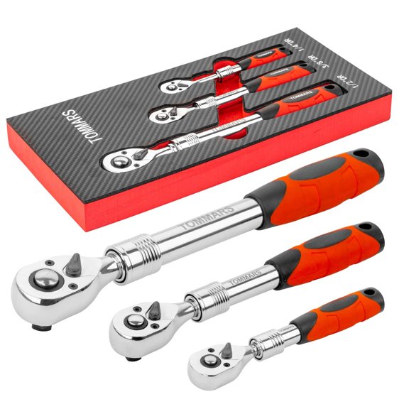 Extendable Ratchet Wrench Set 1/4" 3/8" 1/2" Drive 72-tooth Quick-release Retractable Socket Reversible Gift For Men Mechanic Hand Tools