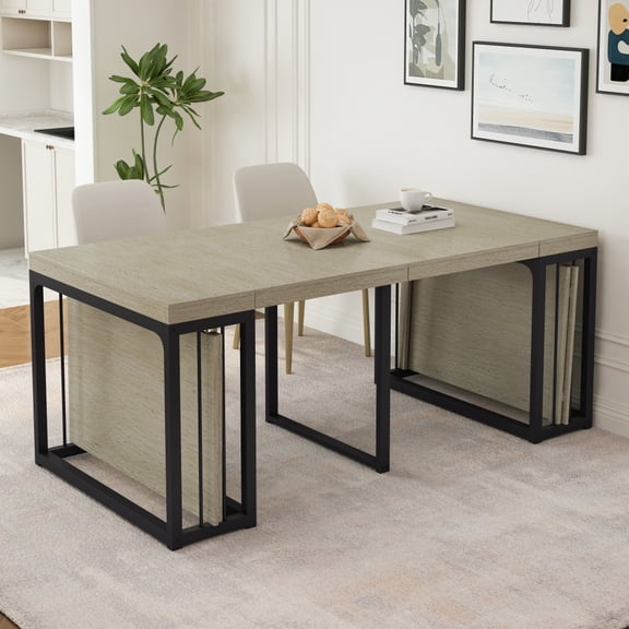 Extendable Rectangular Dining Table, Seats 2–10 People, Space-Saving MDF & Metal Expandable Kitchen Dining Table for Family Dinners & Parties, Available in Oak / Ancient White / Ancient Oak