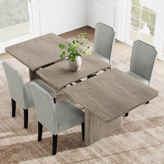 Extendable Rectangular Farmhouse Dining Table with Leaf, 62.99-84.65 in, Seats 6-10, Rounded Corners, Space-Saving Extension for Kitchen & Dining Room