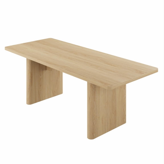 Extendable Rectangular Farmhouse Dining Table with Leaf, 63-84.65 in, Seats 6-10, Rounded Corners, Space-Saving Extension for Kitchen & Dining Room - Classic Natural Wood