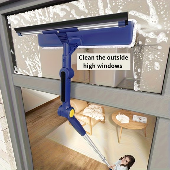 Extendable and Rotatable 2-in-1 Glass Cleaning Kit for High Windows, Easy to Clean Interior and Exterior Panes with Comfortable Grip Handle, Multifunctional Window Cleaning Tool