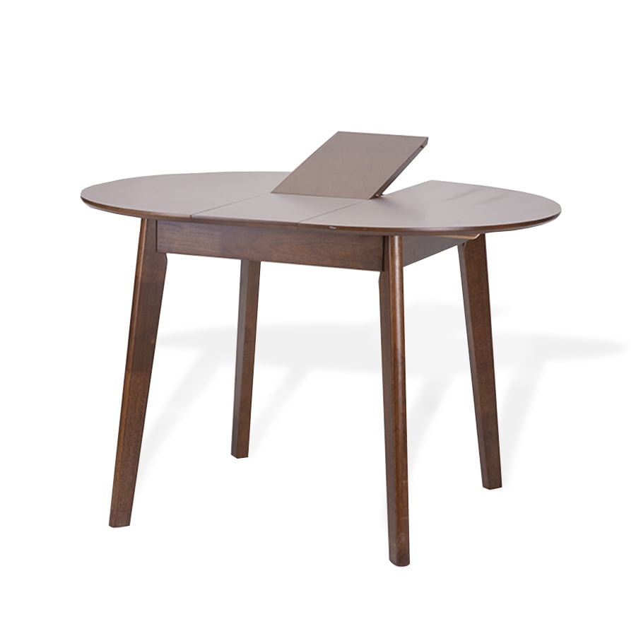 Medium Brown Round Extendable Solid Wood Dining Table