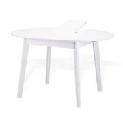 Extendable Round Dining Room Table Modern Solid Wood, White Color