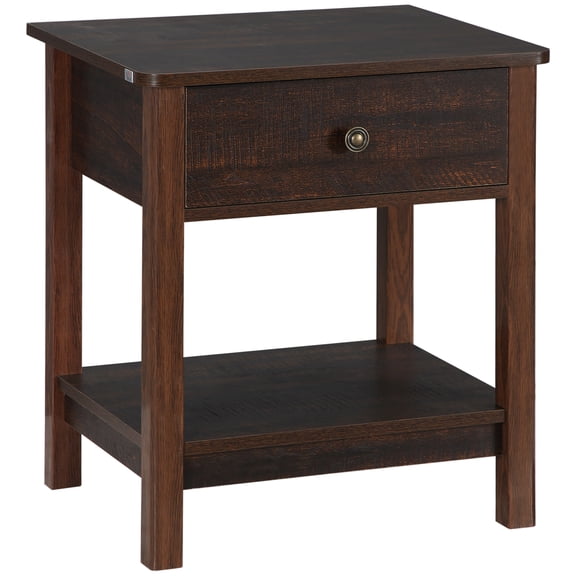 DOKEA Modern Farmhouse End Table with Drawer & Shelves - Dark Bronze Finish MDF | Living Room, Bedroom, Office Accent Table - End Tables