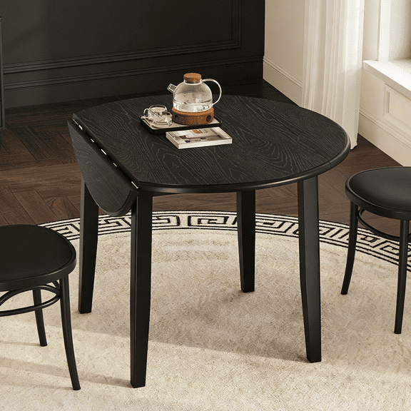 Extendable Round Dining Table for 2–4 People - Folding Wood Table with Adjustable Size, Space-Saving Design for Small Apartments, Dining Areas, Kitchen, Breakfast Nook