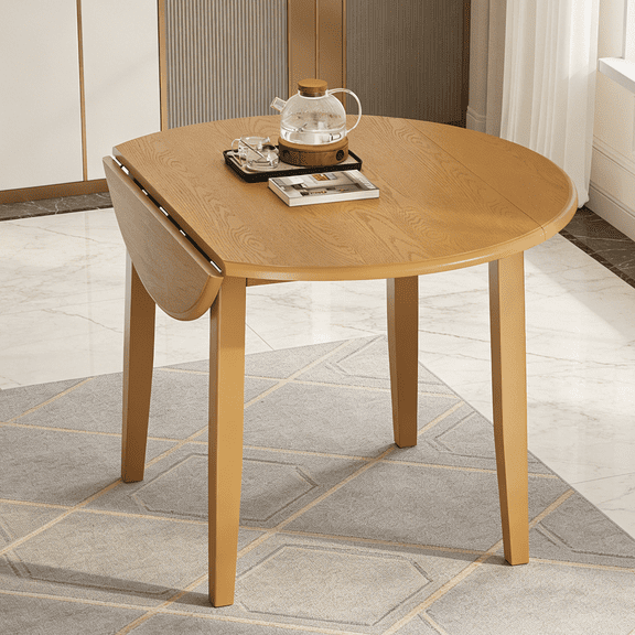 Extendable Round Dining Table for 2–4 People - Folding Wood Table with Adjustable Size, Space-Saving Design for Small Apartments, Dining Areas, Kitchen, Breakfast Nook