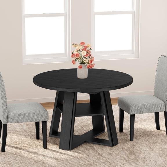 Extendable Round Dining Table for 4-8, 43.3"-59.1" Oval Kitchen Table with Storage Shelf & Wooden Pedestal Base, Vintage Style Space-Saving Dining Table for Apartment