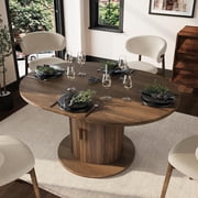 Extendable Round Dining Table for 4-8, 43 to 59 Inch Round to Oval Table with 2-Tier Sliding Door Storage, Hidden Tableware Compartment, Space-Saving for Kitchen and Dining Room,Light Walnut