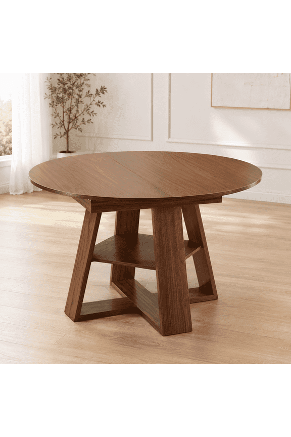 Extendable Round Dining Table for 4-8,Modern Kitchen Oval Dining Table with Removable Leaves Space Saving,Wood Base with Storage Shelf for Kitchen Living Room (Walnut)