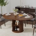 thumbnail image 1 of Pusnapku Extendable Circle Dining Table for 4-8, Modern 43"-59" Oval Kitchen Table with Storage, Fluted Sliding Door, Round Pedestal, for Living Room, 1 of 10