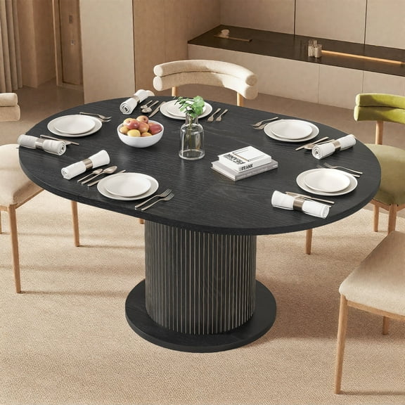 Extendable Round Dining Table, Oval Kitchen Table with Adjustable Design, Farmhouse Dining Table for Living Room, Party