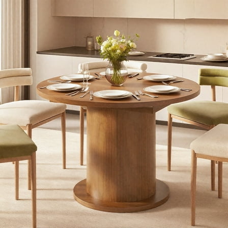 Extendable Round Dining Table, Oval Kitchen Table with Adjustable Design, Farmhouse Dining Table for Living Room, Party