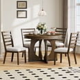 thumbnail image 1 of Extendable Round Dining Table Set, Mid Century Wooden Round Kitchen Table and 4 Upholstered Chairs, 5-Piece Dining Set Extendable Table with a 16-inch Leaf for Dining Room, Kitchen, Walnut, 1 of 9