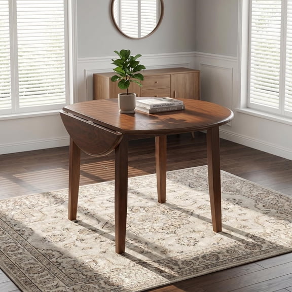 Extendable Round Dining Table for 2-4 People, Folding Wood Kitchen Table with Adjustable Size, Collapsible Design, Brown