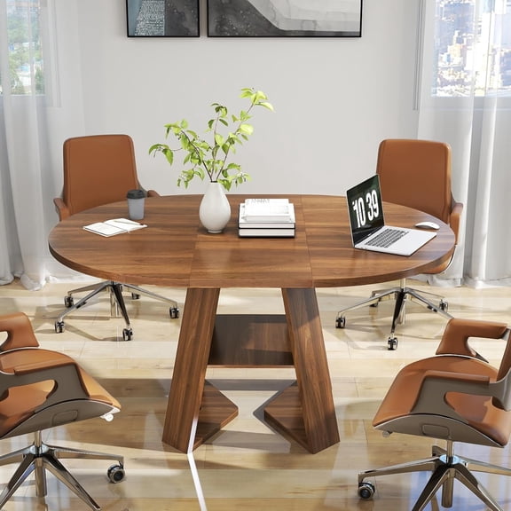 Extendable Round Dining Table for 4-6, Modern Kitchen Oval Dining Table with Removable Leaves for Living Room, Walnut