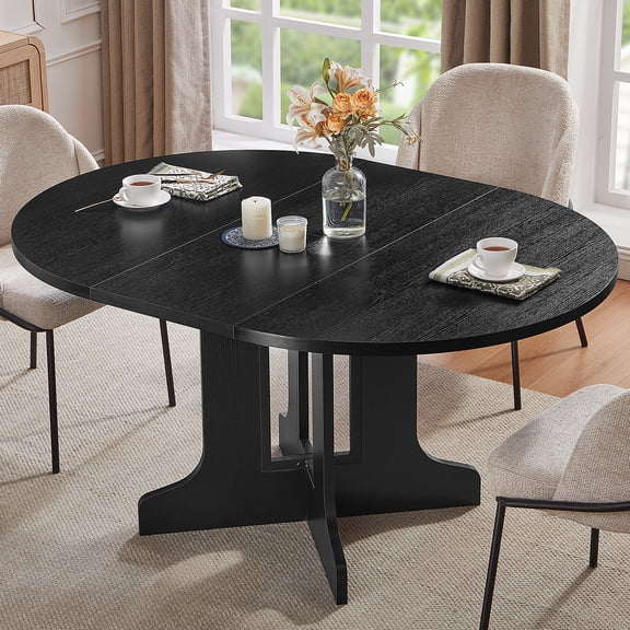 Extendable Round Dining Table for 4-6 People, 43"-59" Modern Oval Kitchen Table with Artistic Split base, Circle Dining Table for Dining Room, Black
