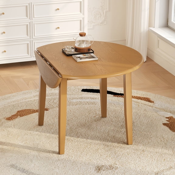 Extendable Round Folding Dining Table, Space-Saving Wood Table for 2-4 People, MDF Top with Rubber Wood Legs, 250 lbs Capacity, Compact Dining Table for Small Apartments & Dining Areas