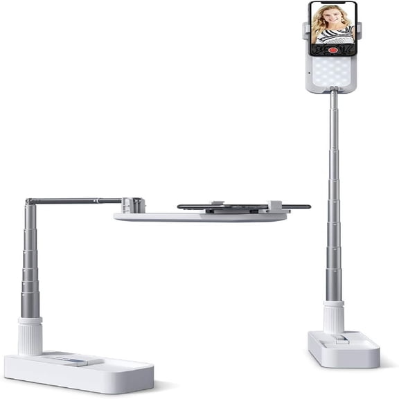 Extendable Selfie Stand 360 Rotation with Phone Holder, Rechargeable Wireless Foldable 7 Brightness LED Light for Live Streaming//Video Rrding/Photography/Reading