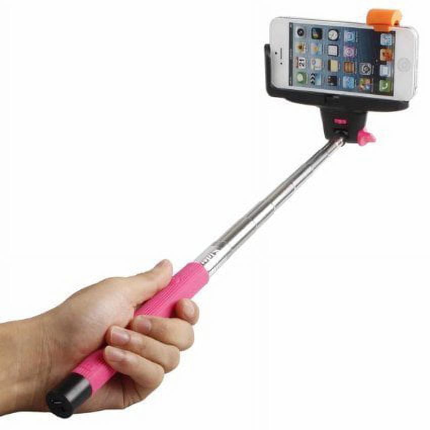 Extendable Selfie Stick 2-In-1 Bluetooth Remote Shutter With Adjustable Grip Holder, Pink