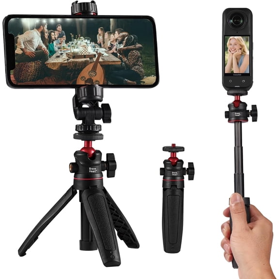Extendable Selfie Stick & Mini Tripod, 360 Rotatable Selfie Stick with Non-Slip Grip for Smartphones & Action Cameras, Portable for Vlogging Travel Live Video