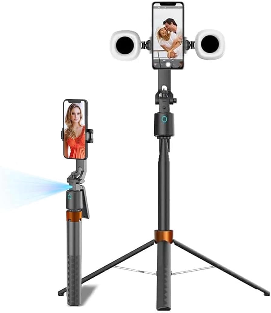 Extendable Selfie Stick Tripod, 360° Rotation Phone Camera Stand with Remote and Gesture Control, Auto Face Tracking Phone Holder, Shooting Stand for iPhone, Android, Camera, Video Recording