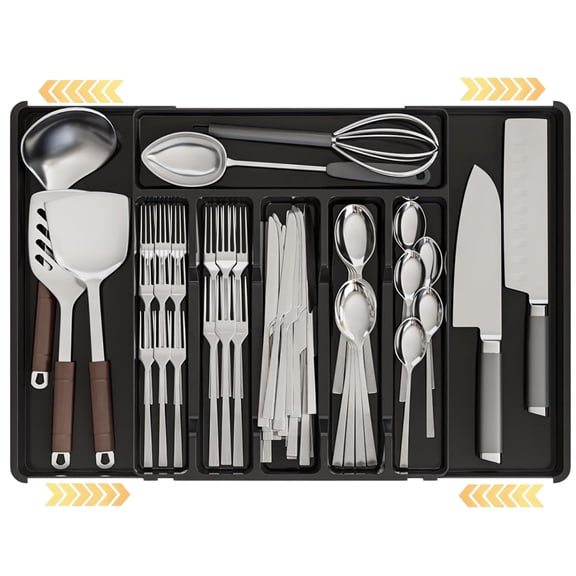 Extendable Silverware Drawer Organizer, Adjustable Cutlery Tray, Large Capacity Utensil Storage Drawer Divider for Kitchen, BPA-Free Flatware Holder for Spoons, Knives, Forks, Gadg