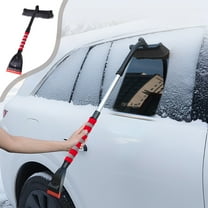 Extendable Snow Brush with Detachable Ice Scraper Wide Squeegee & Bristle Head Lightweight Body with No Scratch Winter Cleaning Tool for Cars & SUVs （Red）