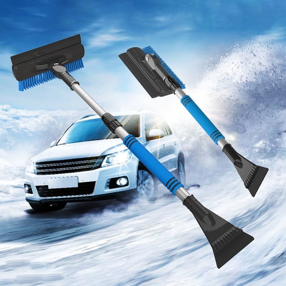 Extendable Snow Brush and Ice Scraper, 4in1 Multifunction Telescopic Car Snow Removal Tool with Rotating Brush EVA Grip and Durable Scraper for Car SUV Truck