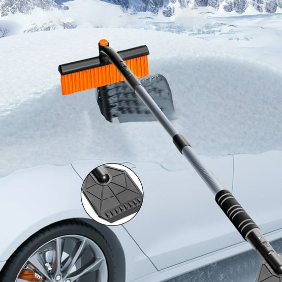 Extendable Snow Brush with Ice Scraper - Christmas & Winter Safe Driving, Detachable Foam Grip Snow Removal Tool for Car Windshield, Truck & SUV, Pivoting PVC Brush for Winter Use, Black