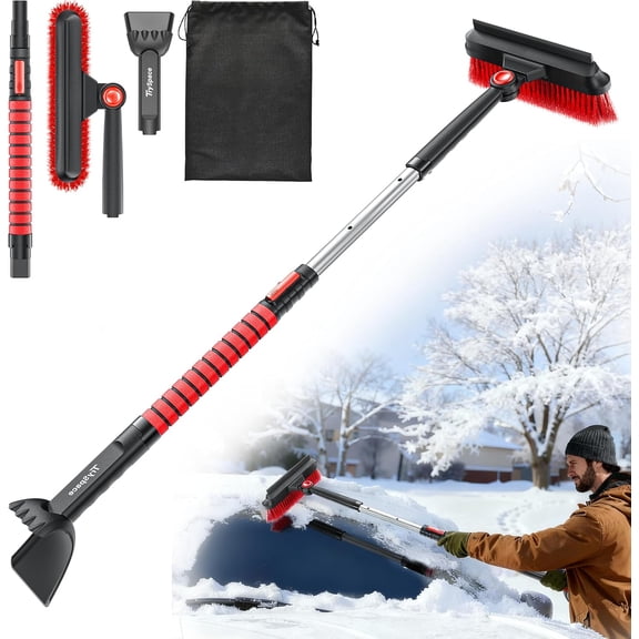 Extendable Snow Brush and Ice Scraper with Squeegee, 39 Inch Car Windshield Snow Removal Tool for Truck SUV Winter Accessories