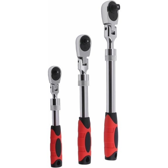 Extendable Socket Wrench, Flex Head Ratchet Set 1/2 3/8 1/4 Drive, 72-Tooth Long Ratchet with Storage Case