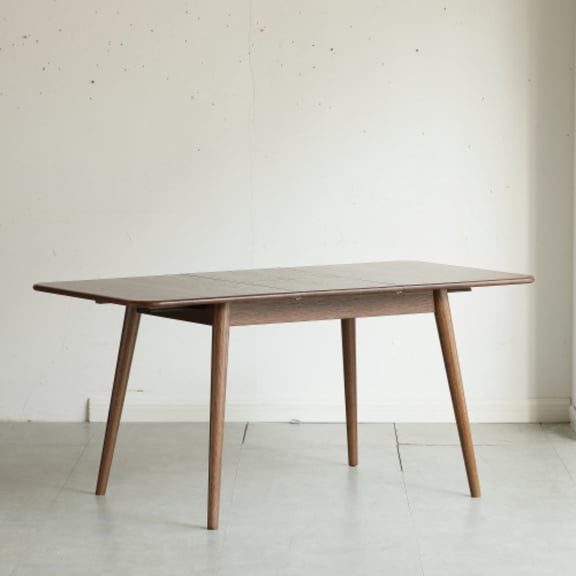 Extendable Solid Oak Dining Table, 47.2"-63" Modern Farmhouse Wooden Kitchen Table with Rounded Corners, Seats 6-8, Walnut
