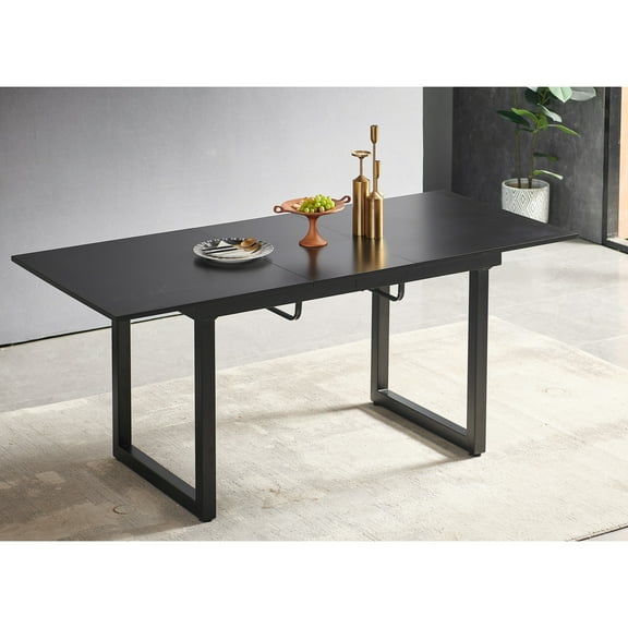 Extendable Square Table With Metal Leg, Black , Living Room Chic Leg Table, Black, Modern For Enhancement