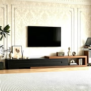 JassmiPkwy Extendable TV Stand for 120 Inch TV, Wood Modern Entertainment Center with 2 Drawer, Black