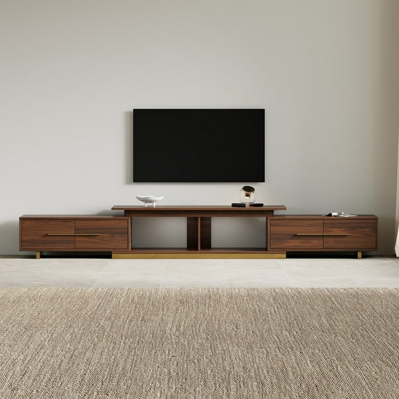 siu want Extendable TV Stand for 55-100 inch TVs, Modern TV Console with 4 Drawers, Walnut Entertainment Center for Living Room