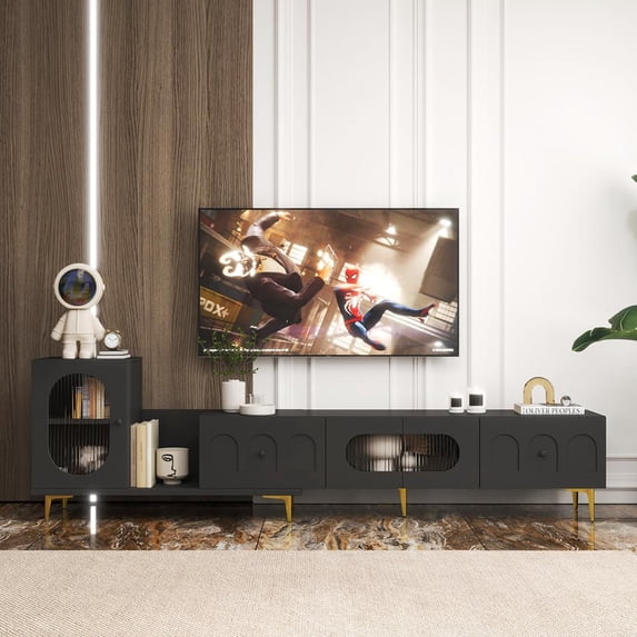 Extendable TV Stand Rectangle Entertainment Center, Modern TV Cabinet with Storage Drawers, TV Entertainment Center TV Console Media Gaming TV Table Stands for Up 85 Inch (Black)