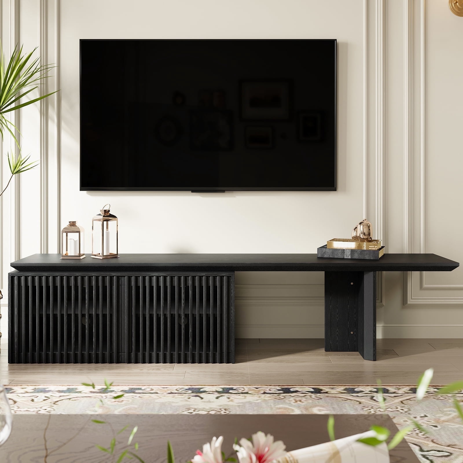 ​​Extendable TV Stand with Storage for TVs Up to 100" - Adjustable Width (63.4"-94.5") Black Media Console - Modern Entertainment Center for Living Room/Bedroom​