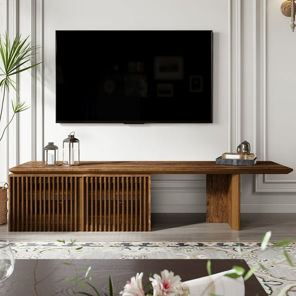 Extendable TV Stand with Storage for TVs Up to 100" - Adjustable Width (63.4"-94.5") Rustic Brown Media Console - Modern Entertainment Center for Living Room/Bedroom