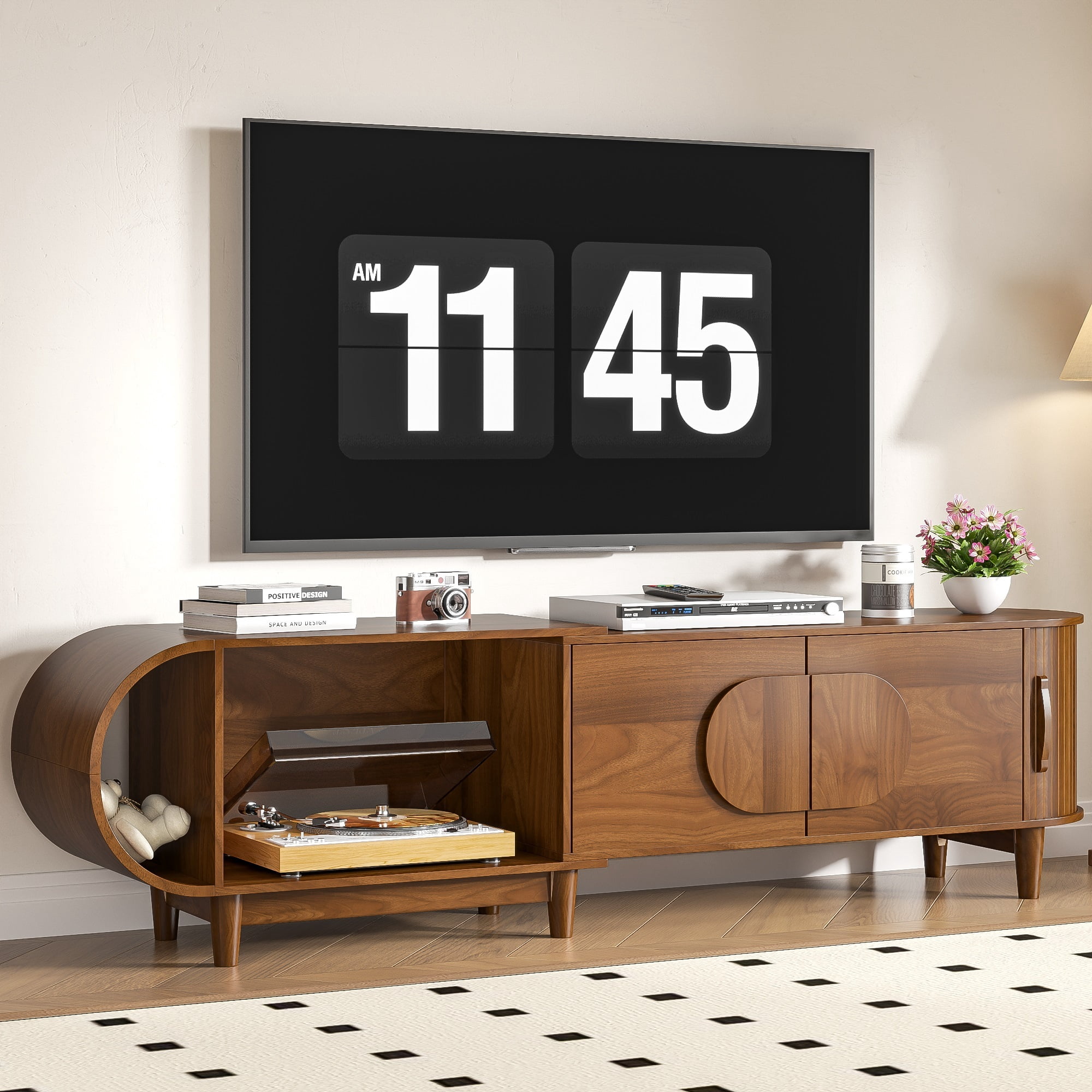 Tv Table Extension Extendable TV Stand for TVs Up to 75”, Modern Entertainment Center with ...