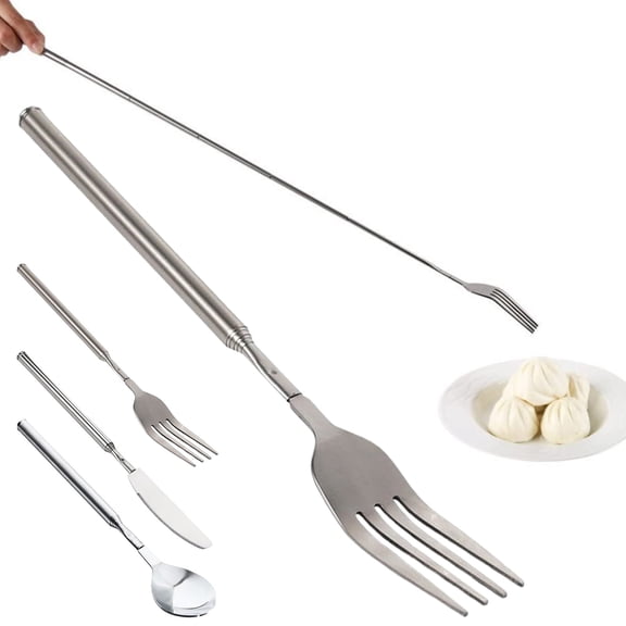 Extendable Telescopic Stainless Steel Fork, 8.7 to 25.4 Inch Adjustable Long Handle for BBQ and Dining